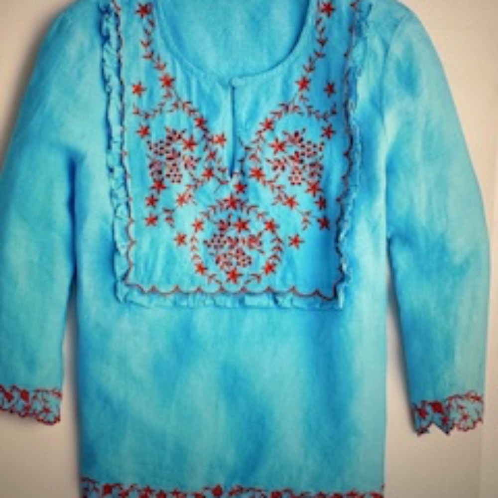 NEW W TAGS! J. Crew SOLD OUT Embroidered Linen Tunic, Monico Blue, Large